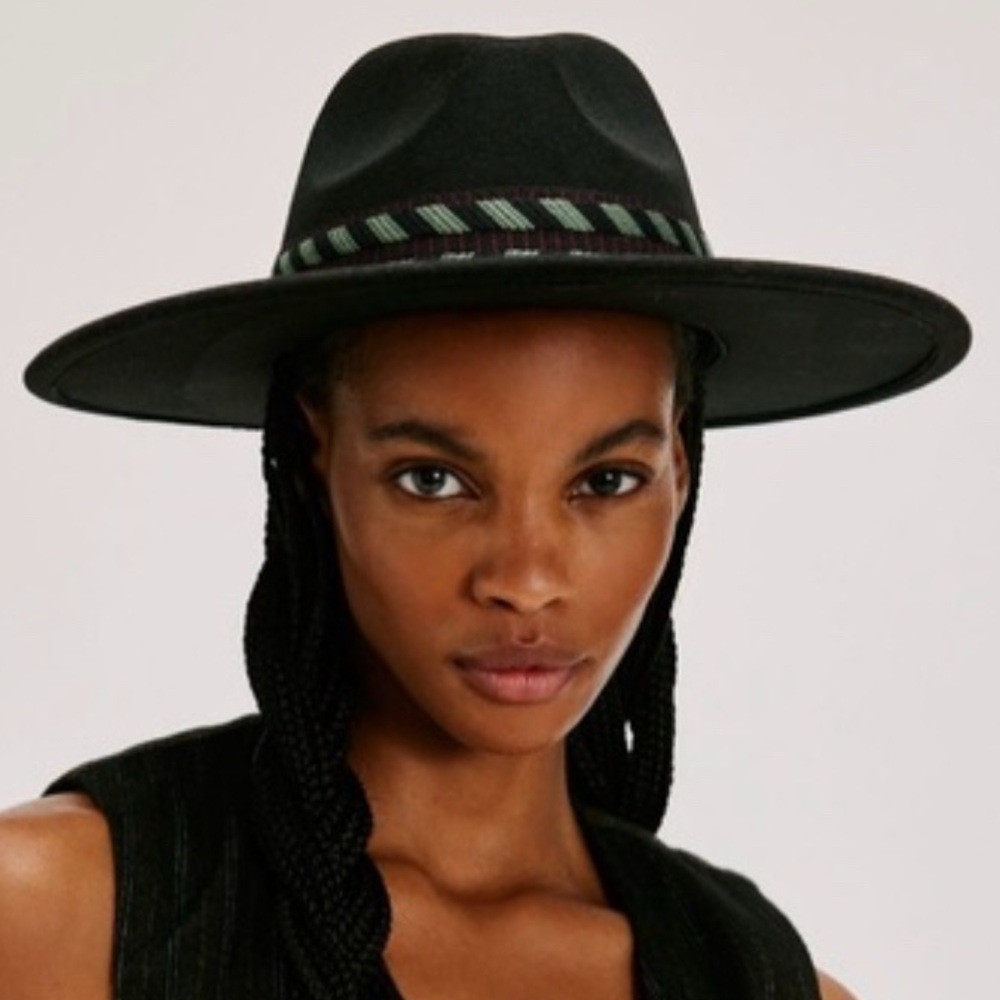 NWOT free people O/S Black Fedora Hat with Patterned Band